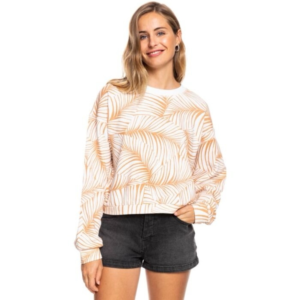 Roxy Peach and White Leaf Pattern Sweater